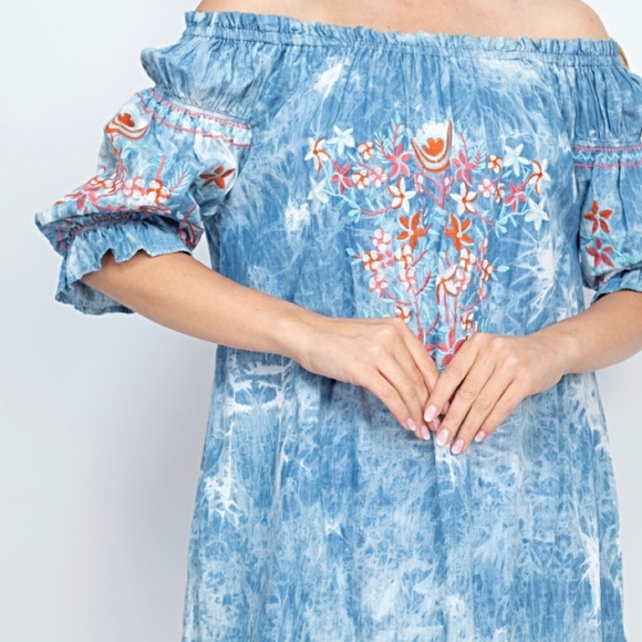 LAST ONE❗MONORENO Tencel Tie-Dye Embroidered Tunic Top - Picture 3 of 9